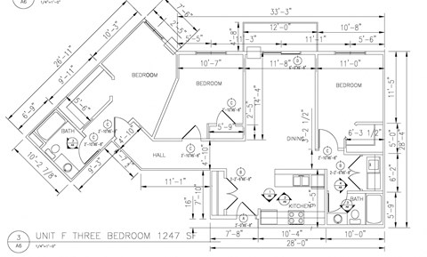 Floor plan for 3 beds, 2 baths, 1247 sqft